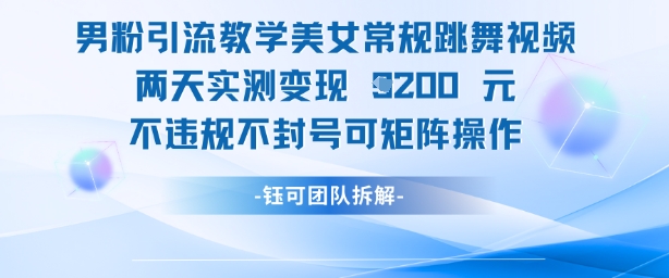 男粉引流教学美女常规跳舞视频两天实测变现1k+，不违规不封号可矩阵操作搞副业-副业刚需-兼职-网赚搞副业网