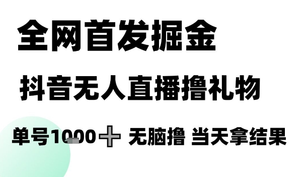 全网首发掘金抖音无人直播撸礼物，单号1k +无脑撸，当天拿结果【揭秘】搞副业-副业刚需-兼职-网赚搞副业网