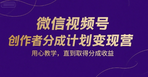 微信视频号创作者分成计划变现营，用心教学，直到取得分成收益搞副业-副业刚需-兼职-网赚搞副业网