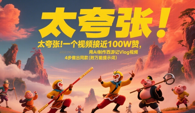 太夸张！一个视频接近100W赞，用AI制作西游记Vlog视频，全流程拆解来了(附万能提示词)搞副业-副业刚需-兼职-网赚搞副业网