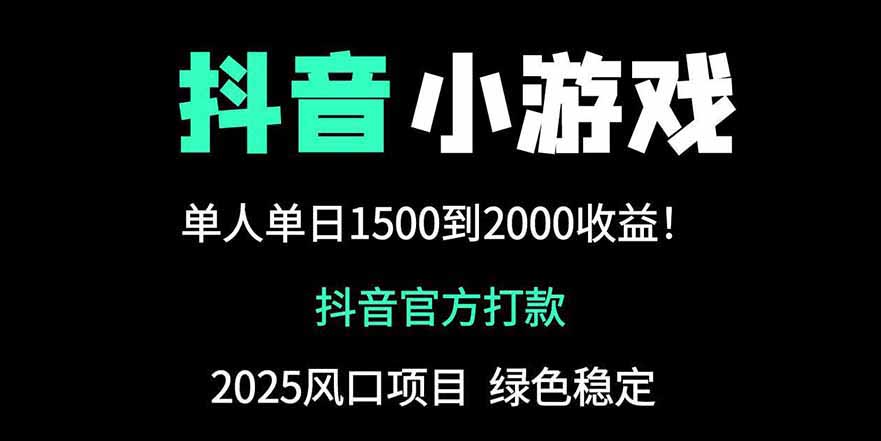 抖音官方小游戏2025全网最新玩法，暴利赚钱项目，单机日入2000+搞副业-副业刚需-兼职-网赚搞副业网