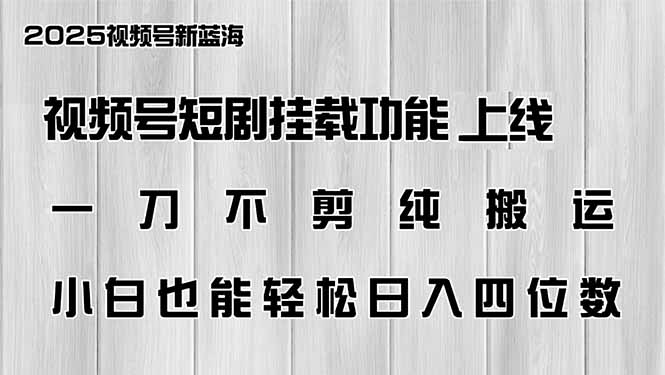 视频号短剧挂载功能上线，一刀不剪纯搬运，小白也能轻松日入四位数搞副业-副业刚需-兼职-网赚搞副业网