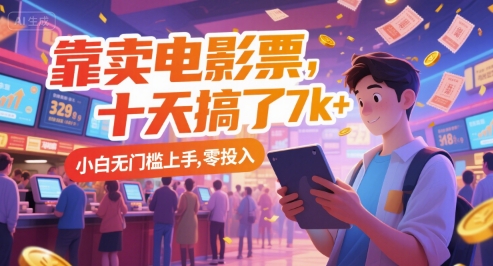 靠卖电影票，十天搞了7k+，小白无门槛上手，零投入【揭秘】搞副业-副业刚需-兼职-网赚搞副业网