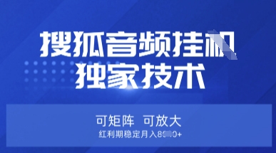 【搜狐音频挂G】独家技术，可矩阵可放大，红利期稳定月入8k【揭秘】搞副业-副业刚需-兼职-网赚搞副业网