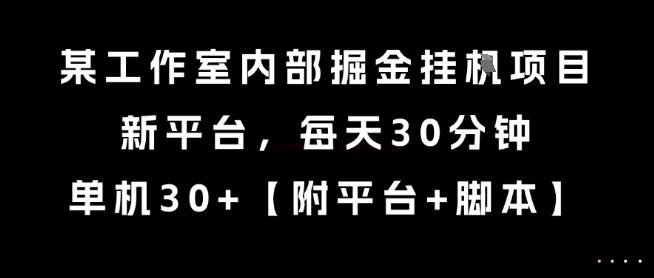 某工作室内部掘金挂G项目，新平台，每天30分钟，单机30+【揭秘】搞副业-副业刚需-兼职-网赚搞副业网