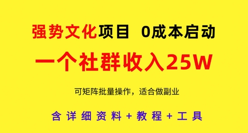 强势文化项目，一个社群收入25个W，0成本启动，可矩阵批量操作，原创详细实操教程搞副业-副业刚需-兼职-网赚搞副业网