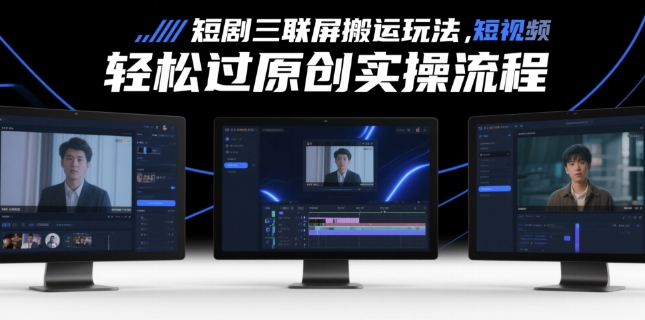 短剧三联屏搬运玩法，短剧搬运轻松过原创实操流程搞副业-副业刚需-兼职-网赚搞副业网