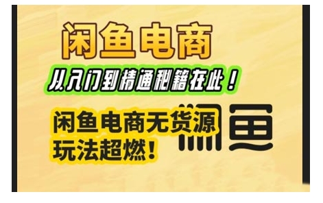 闲鱼电商实战课，从入门到精通秘籍在此，闲鱼电商无货源玩法超燃!搞副业-副业刚需-兼职-网赚搞副业网