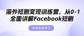 海外短剧变现训练营，从0-1全面讲解Facebook短剧搞副业-副业刚需-兼职-网赚搞副业网