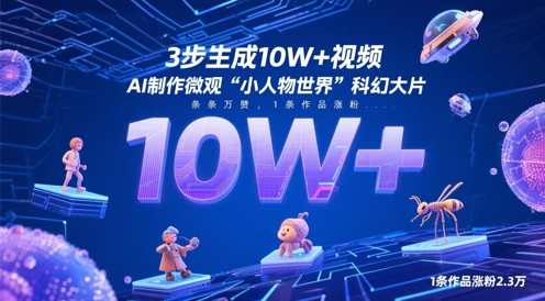 3步生成10W+视频，AI制作微观“小人物世界”科幻大片，条条万赞，1条作品涨粉2.3W搞副业-副业刚需-兼职-网赚搞副业网