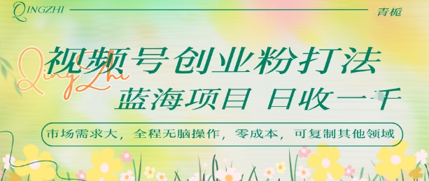 视频号创业粉打法，日入1k，蓝海项目，市场需求大，全程无脑操作，可复制搞副业-副业刚需-兼职-网赚搞副业网