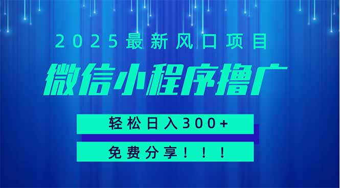 微信小程序撸广，最新风口项目，日入300+ 免费分享 可批量操作 小白可…搞副业-副业刚需-兼职-网赚搞副业网