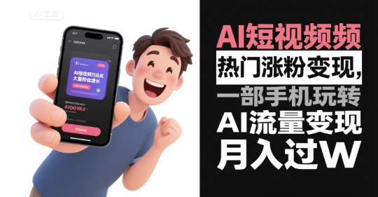 AI短视频热门涨粉变现，一部手机玩转AI流量变现，月入过W搞副业-副业刚需-兼职-网赚搞副业网