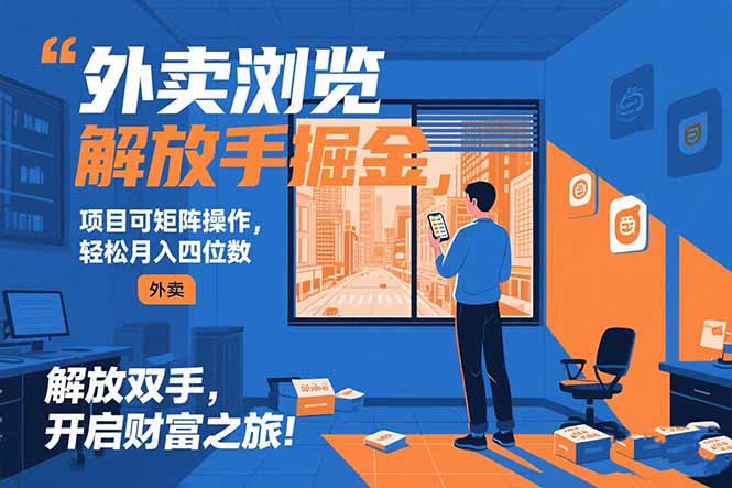 外卖浏览掘金项目 可矩阵操作 轻松日入500+搞副业-副业刚需-兼职-网赚搞副业网