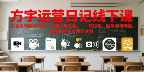 方宇运营日记线下课，包含剪辑制作技巧、拍摄引导过程、起号思维导图、选题等多个教学资料搞副业-副业刚需-兼职-网赚搞副业网