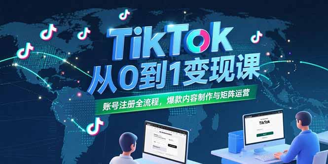 TikTok从0到1变现课，账号注册全流程，爆款内容制作与矩阵运营搞副业-副业刚需-兼职-网赚搞副业网
