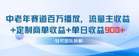 中老年赛道百万播放+流量主收益+定制收益，单日收益9张搞副业-副业刚需-兼职-网赚搞副业网