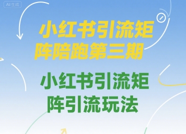 小红书引流矩阵陪跑第三期，小红书引流矩阵引流玩法搞副业-副业刚需-兼职-网赚搞副业网