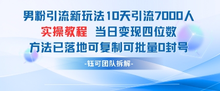 男粉引流新玩法10天引流7000人当日变现四位数可复制可批量0封号搞副业-副业刚需-兼职-网赚搞副业网