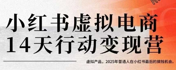 小红书虚拟电商14天变现训练营，虚拟产品，2025年普通人在小红书最后的搞钱机会搞副业-副业刚需-兼职-网赚搞副业网