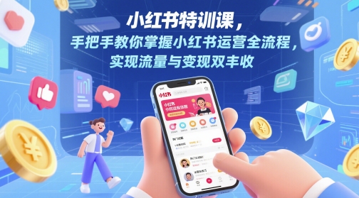 小红书特训课，手把手教你掌握小红书运营全流程，实现流量与变现双丰收搞副业-副业刚需-兼职-网赚搞副业网