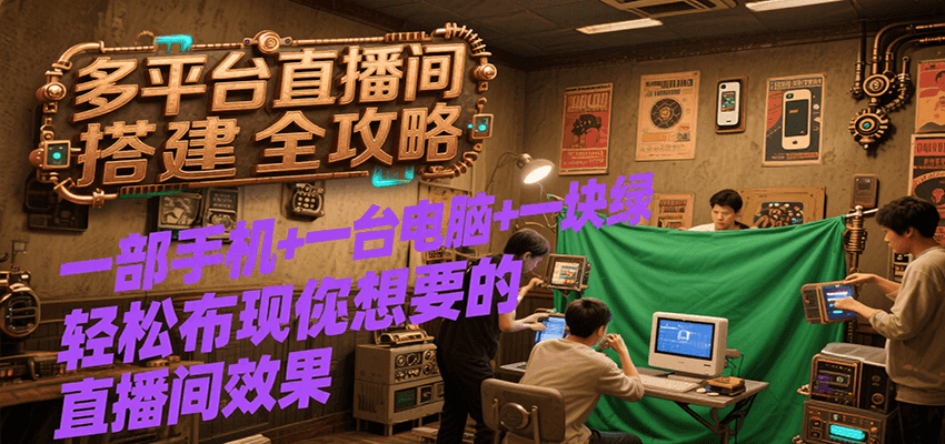 多平台直播间搭建全攻略，一部手机+一台电脑+一块绿布轻松实现你想要的直播间效果搞副业-副业刚需-兼职-网赚搞副业网