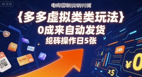 多多虚拟类目玩法，0成本全自动发货，矩阵操作日5张搞副业-副业刚需-兼职-网赚搞副业网