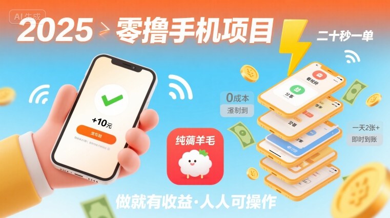 2025年零撸手机项目，二十秒一单，纯薅羊毛 一天2张+做就有搞副业-副业刚需-兼职-网赚搞副业网