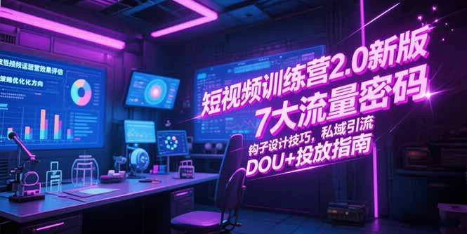 短视频训练营2.0新版，7大流量密码/钩子设计技巧/私域引流/DOU+投放指南搞副业-副业刚需-兼职-网赚搞副业网
