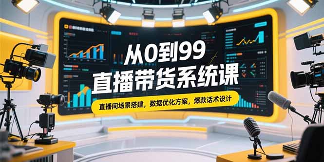从0到99直播带货系统课，直播间场景搭建，数据优化方案，爆款话术设计搞副业-副业刚需-兼职-网赚搞副业网