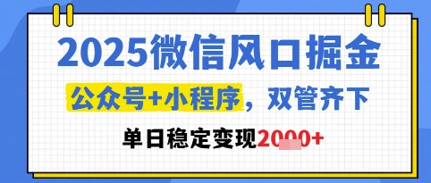2025微信风口掘金，公众号+小程序双管齐下，单日稳定变现1k+【揭秘】搞副业-副业刚需-兼职-网赚搞副业网