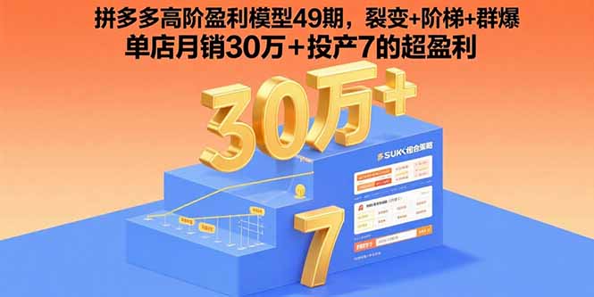 拼多多高阶盈利模型49期，裂变+阶梯+群爆  单店月销30万+投产7的超盈利搞副业-副业刚需-兼职-网赚搞副业网
