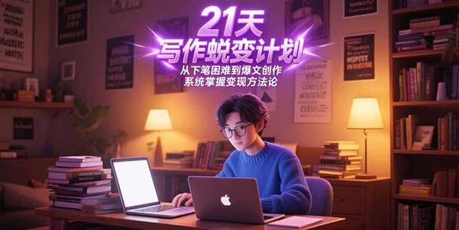 21天写作蜕变计划，从下笔困难到爆文创作，系统掌握变现方法论搞副业-副业刚需-兼职-网赚搞副业网