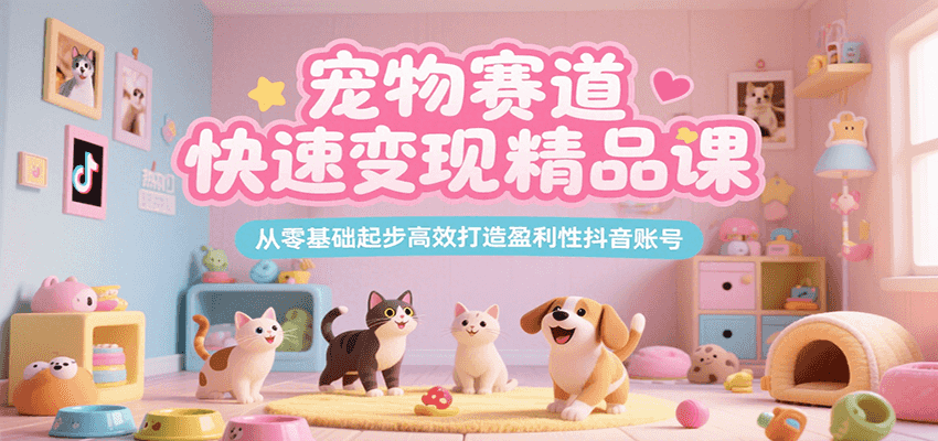 宠物赛道快速变现精品课，从零基础起步高效打造盈利性抖音账号搞副业-副业刚需-兼职-网赚搞副业网