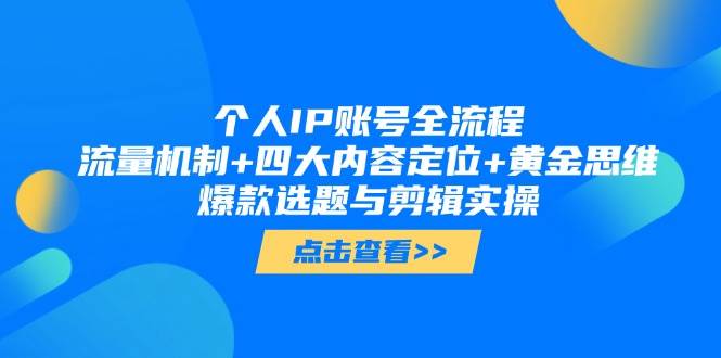 个人IP账号全流程：流量机制+四大内容定位+黄金思维, 爆款选题与剪辑实操搞副业-副业刚需-兼职-网赚搞副业网