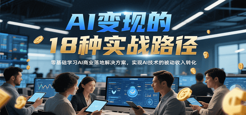AI变现的18种实战路径，零基础学习AI商业落地解决方案，实现AI技术的被动收入转化搞副业-副业刚需-兼职-网赚搞副业网