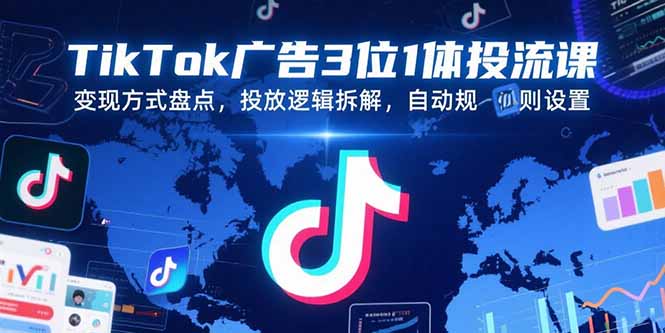 TikTok广告3位1体投流课，变现方式盘点，投放逻辑拆解，自动规则设置搞副业-副业刚需-兼职-网赚搞副业网