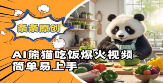 Ai熊猫吃饭爆火视频，条条原创，简单易上手搞副业-副业刚需-兼职-网赚搞副业网