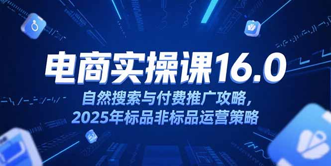 淘宝电商运营课16.0，自然搜索与付费推广攻略，2025年标品非标品运营策略搞副业-副业刚需-兼职-网赚搞副业网