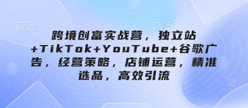 跨境创富实战营，独立站+TikTok+YouTube+谷歌广告，经营策略，店铺运营，精准选品，高效引流搞副业-副业刚需-兼职-网赚搞副业网