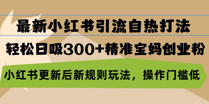 最新小红书引流自热打法，轻松日吸300+精准宝妈创业粉，小红书更新后新…搞副业-副业刚需-兼职-网赚搞副业网