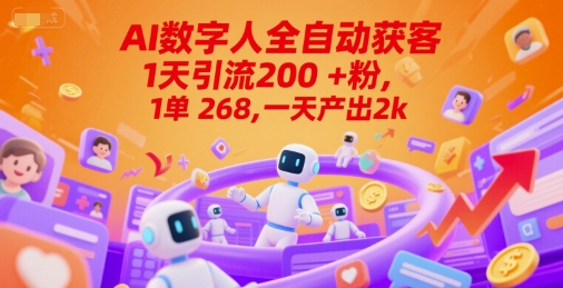 Ai数字人全自动获客，1天引流200+粉，1单 268，一天产出2k+【揭秘】搞副业-副业刚需-兼职-网赚搞副业网