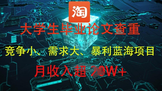 大学生毕业论文查重，暴利蓝海项目，月收入过1W+搞副业-副业刚需-兼职-网赚搞副业网
