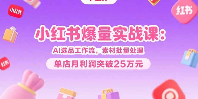 小红书爆量实战课：AI选品工作流，素材批量处理，单店月利润突破25万元搞副业-副业刚需-兼职-网赚搞副业网