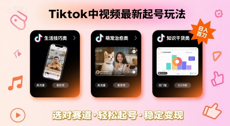 Tiktok中视频最新起号玩法，想要日入百刀，做好这几个赛道就可以了搞副业-副业刚需-兼职-网赚搞副业网