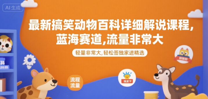 最新搞笑动物百科详细解说课程，蓝海赛道，流量非常大，轻松签独家进精选搞副业-副业刚需-兼职-网赚搞副业网