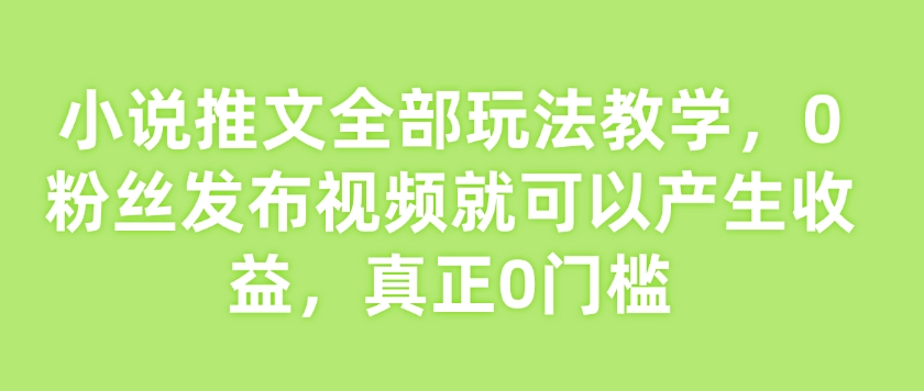 小说推文全部玩法教学，0粉丝发布视频就可以产生收益，真正0门槛搞副业-副业刚需-兼职-网赚搞副业网