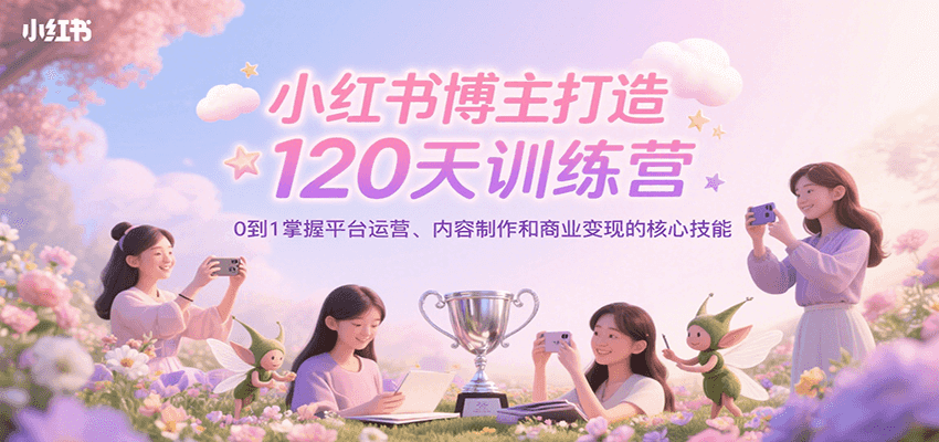 小红书博主打造120天训练营，0到1掌握平台运营、内容制作和商业变现搞副业-副业刚需-兼职-网赚搞副业网
