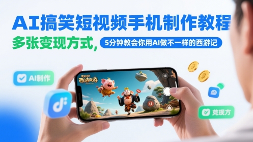 AI搞笑短视频手机制作教程，多张变现方式，5分钟教会你用AI做不一样的西游记搞副业-副业刚需-兼职-网赚搞副业网