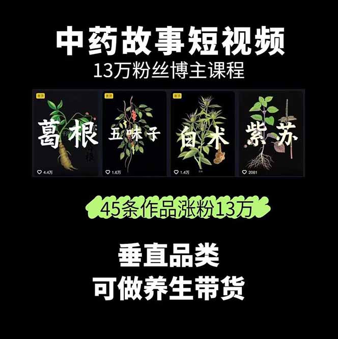 图片[1]搞副业-副业刚需-兼职-网赚中草药养生赛道：AI文案+故事模板+橱带货，45条作品涨粉13w+单月变现1万+搞副业-副业刚需-兼职-网赚搞副业网